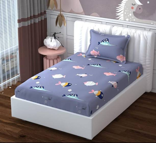 REYTILII Polycotton Single Flat 250 TC Printed 1 Bedsheet with 2 Pillow Covers