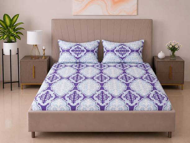 Bombay Dyeing Cotton Double Flat 144 TC Printed 1 Bedsheet with 2 Pillow Covers