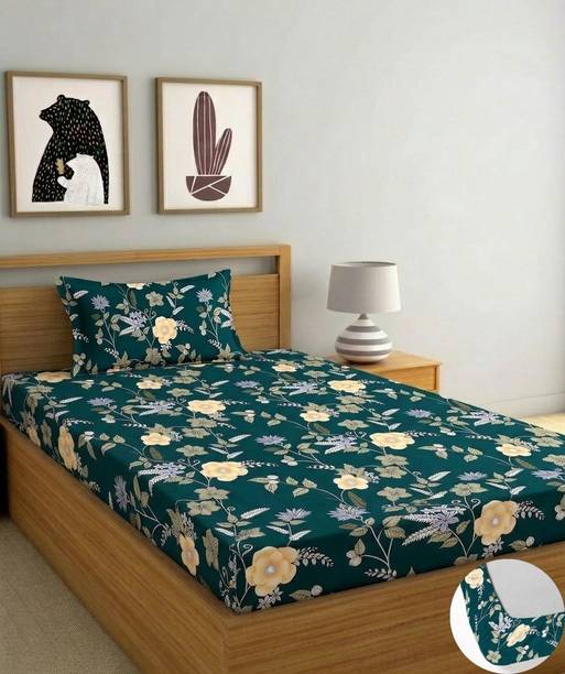 BLUEDOT Cotton Single Fitted (Elastic) 244 TC Printed 1 Summer Bedsheet