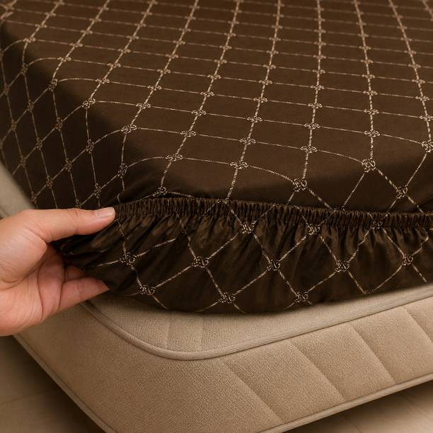BLUEDOT Velvet King Fitted (Elastic) 350 TC Printed 1 Winter Bedsheet with 2 Pillow Covers