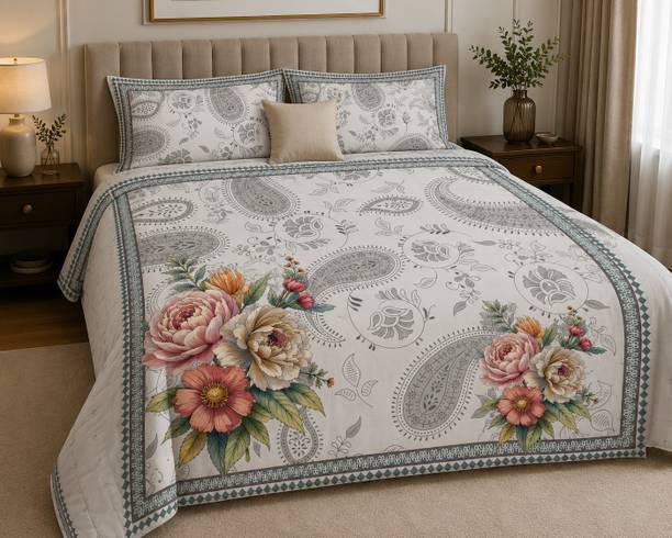 Sunaira Cotton Blend Double Flat 300 TC Cartoon 1 Bedsheet with 2 Pillow Covers