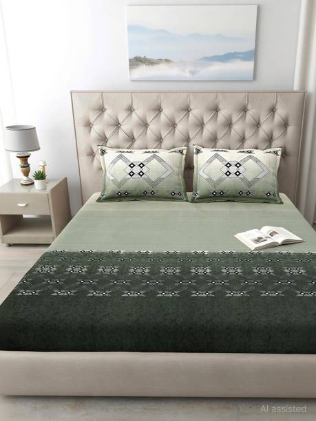 Mafatlal Cotton King Flat 186 TC Geometric 1 Bedsheet with 2 Pillow Covers