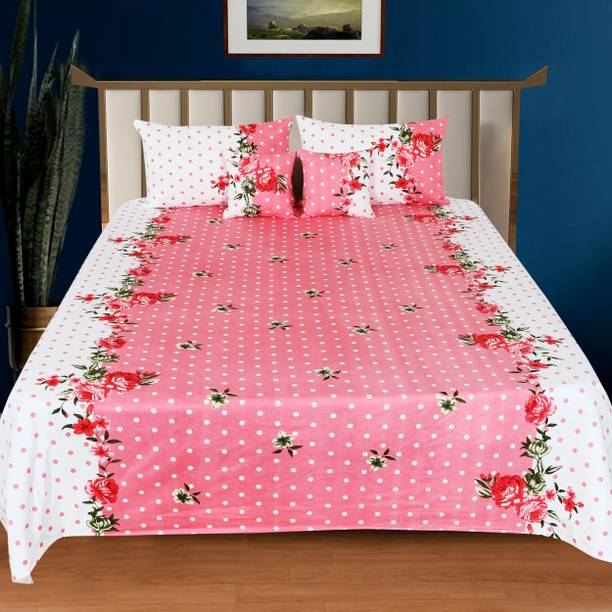 Decorum Cotton Double, King Flat 204 TC Printed 1 Bedsheet with 2
