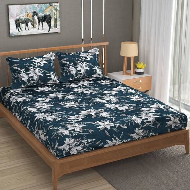 BLUEDOT Fleece King Fitted (Elastic) 200 TC Floral Bedsheet