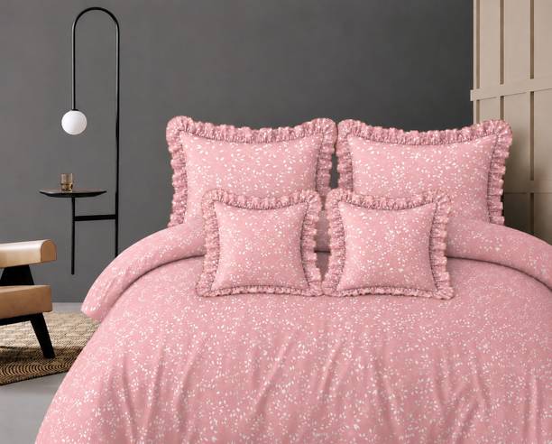 CLOVIS KRAFTS Cotton King Flat 300 TC Printed 1 Bedsheet with 2 Pillow Covers, 2 Cushion Covers