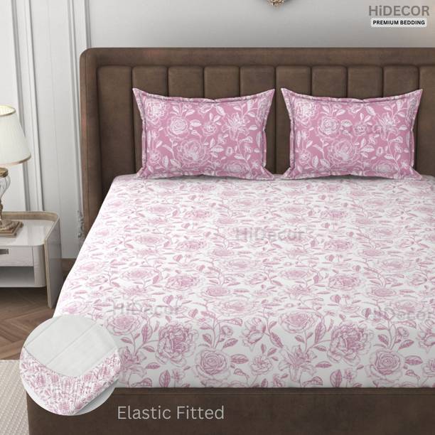 HIDECOR 280 TC Microfiber Double, King Floral Fitted (Elastic) Bedsheet