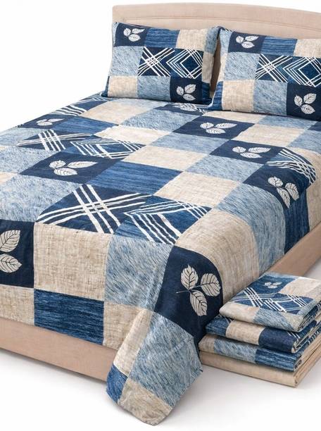 parth international Cotton Blend Double Flat 400 TC Checkered 1 Bedsheet with 2 Pillow Covers