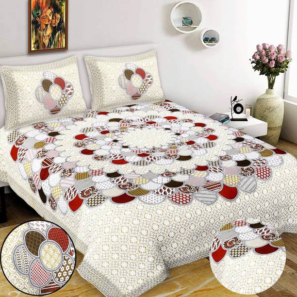 Leo Creation 144 TC Cotton Double Jaipuri Prints Flat Bedsheet