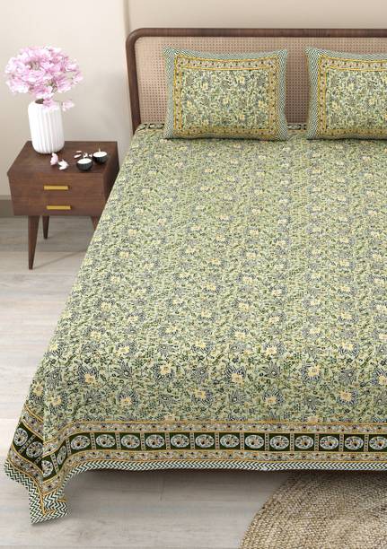 CLOTHOLOGY Cotton Queen Flat 240 TC Jaipuri Prints Bedsheet