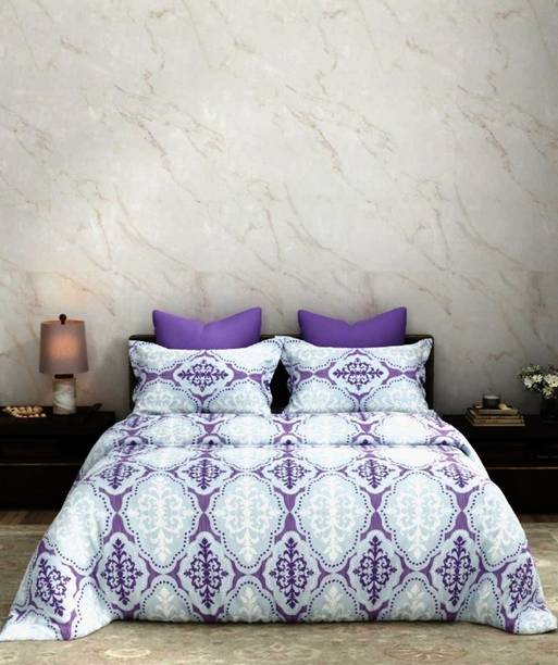 Bombay Dyeing Cotton King Flat 144 TC Floral 1 Bedsheet with 2 Pillow Covers
