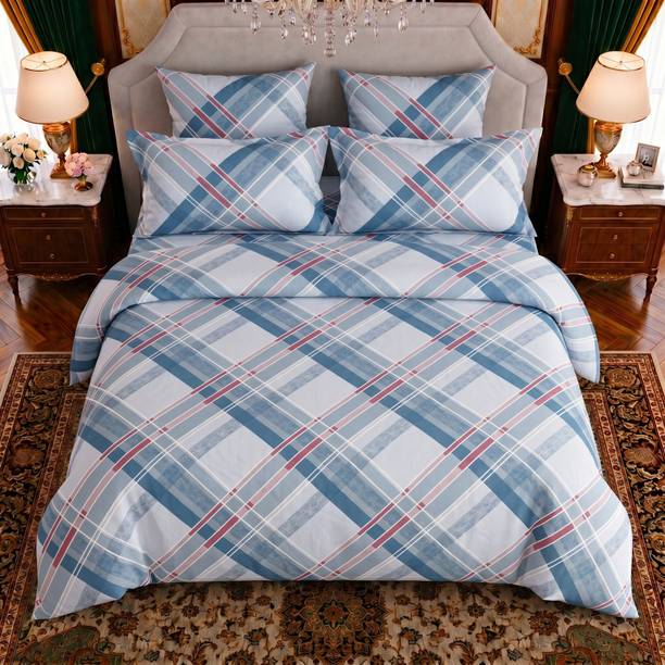 Bombay Dyeing Cotton King Flat 164 TC Checkered 1 Bedsheet with 2 Pillow Covers