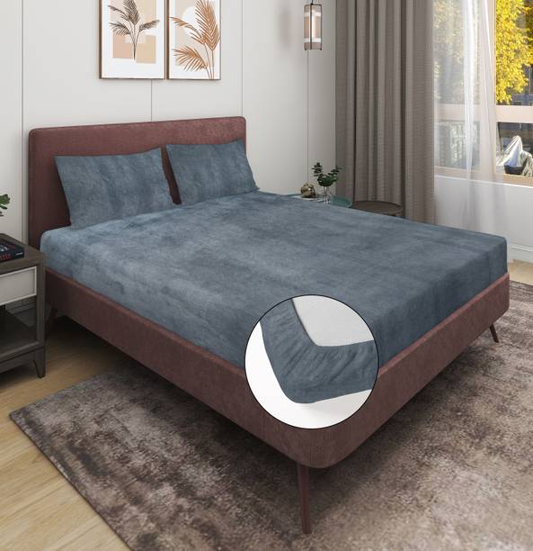 EXFAB Woolen King Fitted (Elastic) 354 TC Solid Bedsheet
