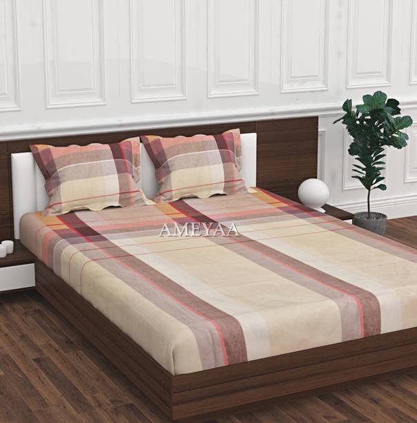 AMEYAA Cotton King Fitted (Elastic) 240 TC Printed Bedsheet