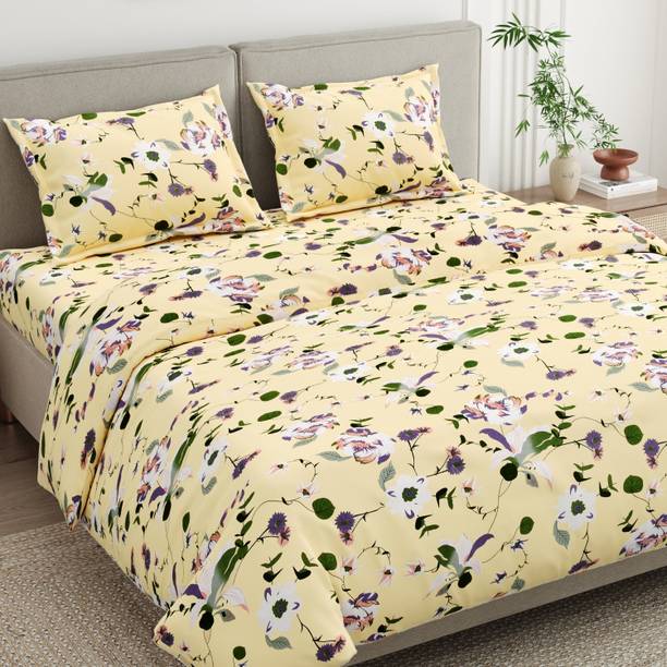 haus & kinder Cotton Double Flat 144 TC Floral 1 Summer Bedsheet with 2 Pillow Covers