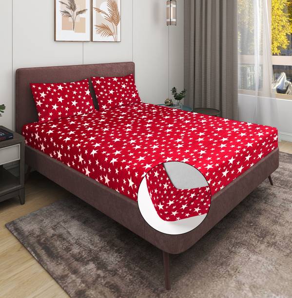 EXFAB Woolen King Fitted (Elastic) 354 TC Printed Bedsheet