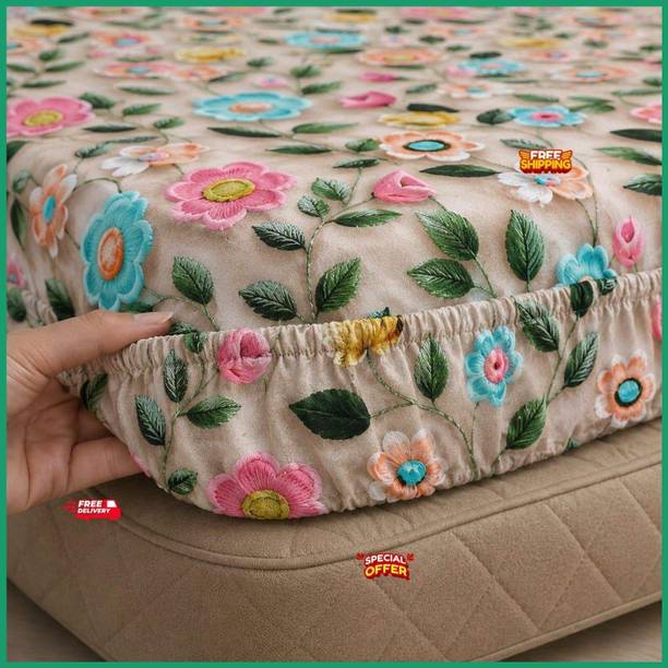 Dreamnextdecore Cotton King Fitted (Elastic) 500 TC Printed 1 Bedsheet