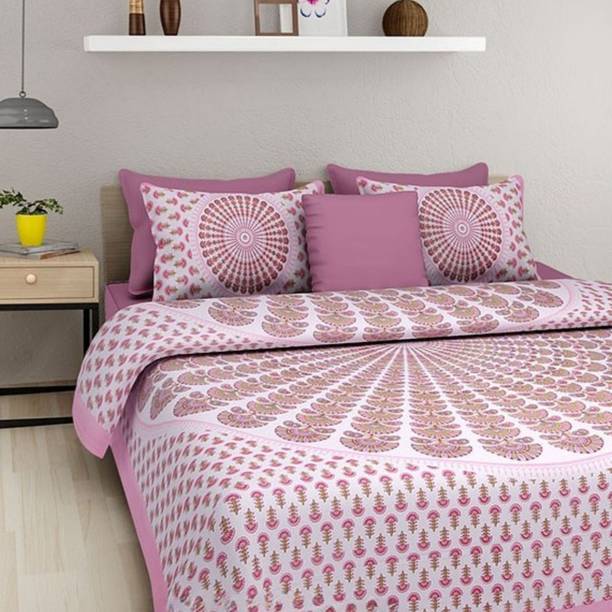 Haboo Cotton Double Flat 144 TC Printed 1 Summer Bedsheet with 2 Pillow Covers