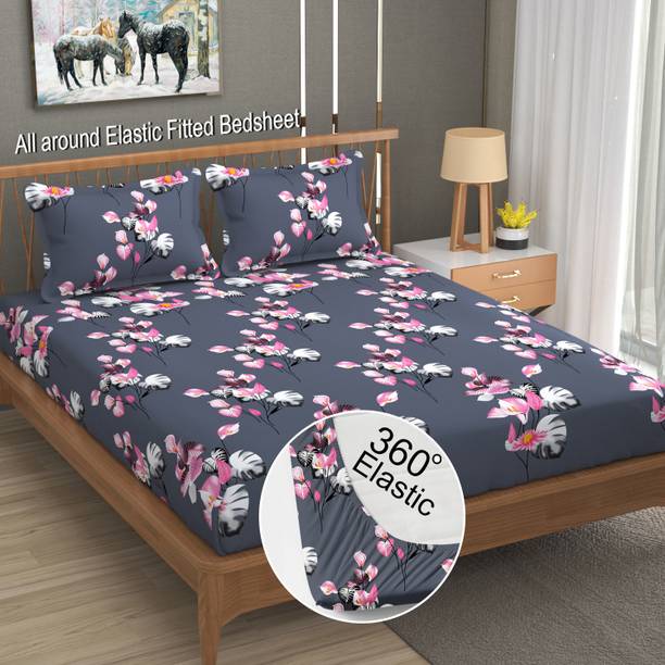 LA VERNE 144 TC Cotton Double Floral Fitted (Elastic) Bedsheet