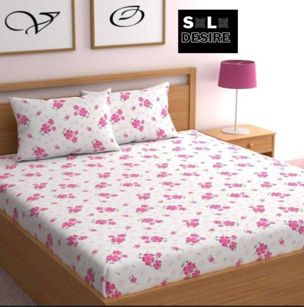 SOLO DESIRE 144 TC Cotton King Floral Fitted (Elastic) Bedsheet