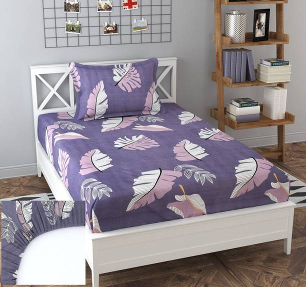 BLUEDOT 160 TC Microfiber Single Floral Fitted (Elastic) Bedsheet