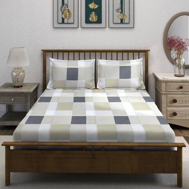 SWAYAM Cotton Double Flat 210 TC Geometric Bedsheet