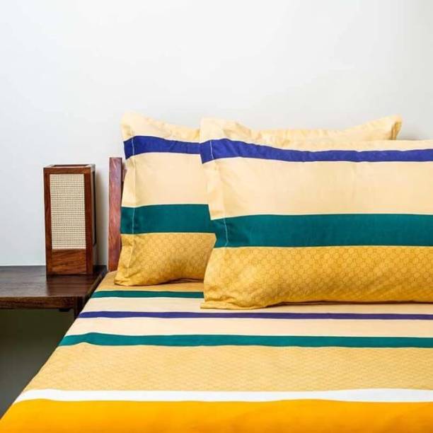 HOMETIC 320 TC Cotton King Striped Fitted (Elastic) Bedsheet
