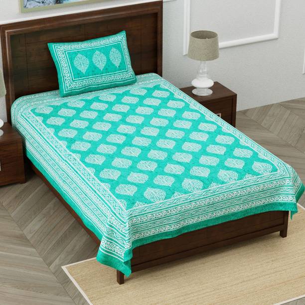 CLOTHSIDE 144 TC Cotton Single Jaipuri Prints Flat Bedsheet