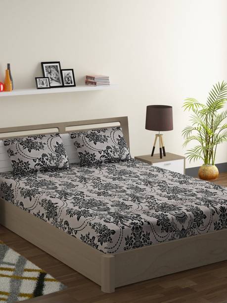 SWAYAM Cotton Double Flat 120 TC Floral 1 Bedsheet with 2 Pillow Covers