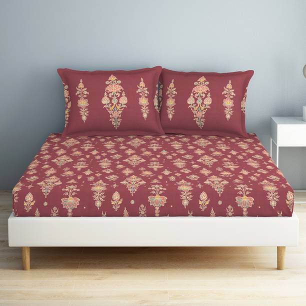SPACES 132 TC Cotton Double Geometric Flat Bedsheet