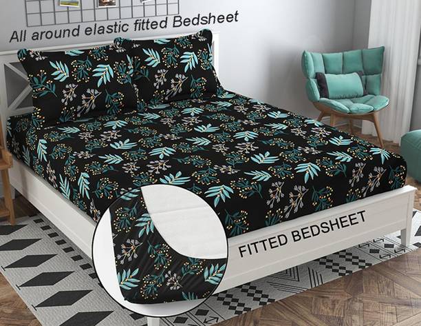 Home Garage 210 TC Cotton King Floral Fitted (Elastic) Bedsheet