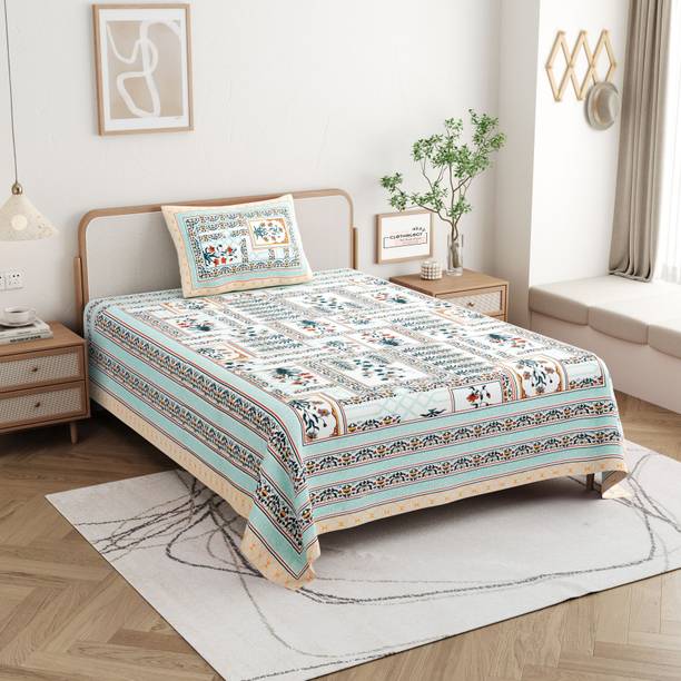 CLOTHOLOGY Cotton Single Flat 240 TC Jaipuri Prints 1 Bedsheet with 2 Pillow Covers