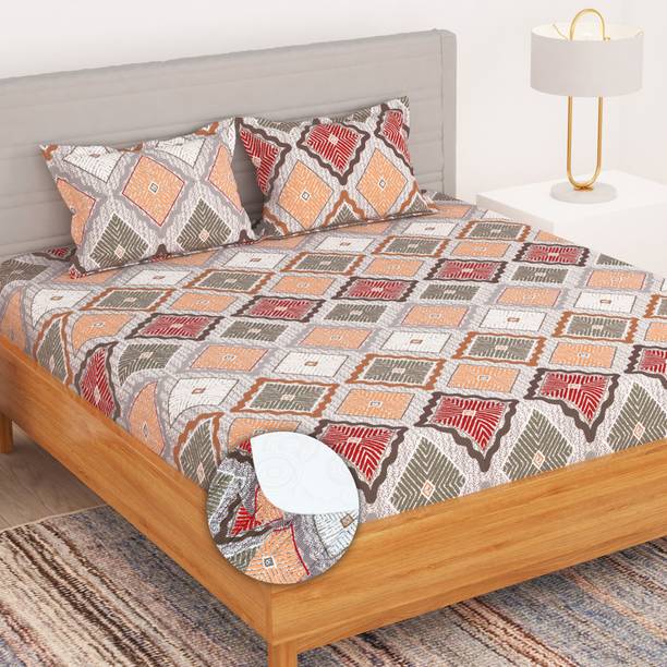 Bedspun 180 TC Microfiber King Geometric Fitted (Elastic) Bedsheet