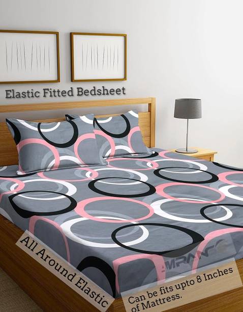 Amrange 210 TC Microfiber King Geometric Fitted (Elastic) Bedsheet