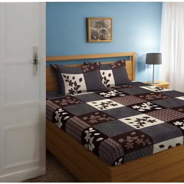 Decorum Cotton King Flat 220 TC Floral 1 Bedsheet with 2 Pillow Covers