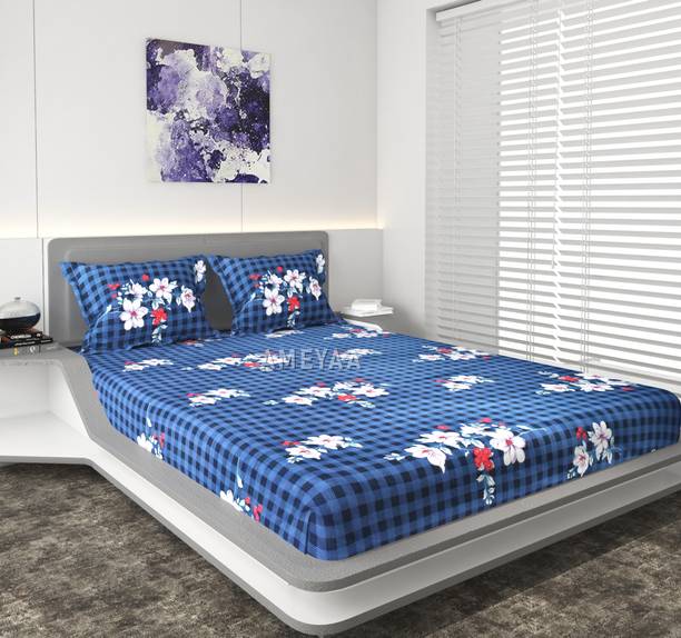 AMEYAA Cotton Double Fitted (Elastic) 240 TC Printed Bedsheet