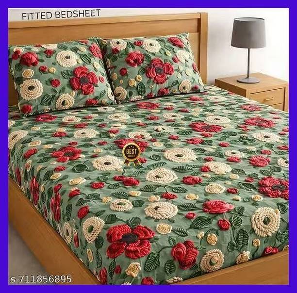 BedSoul Cotton King Fitted (Elastic) 400 TC Floral 1 Su...
