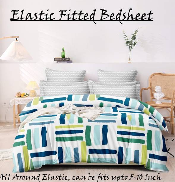 Amrange 210 TC Cotton King Geometric Fitted (Elastic) Bedsheet