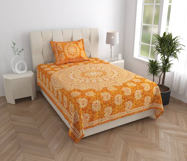 HOMEQUIPO Cotton Single Flat 144 TC Jaipuri Prints Bedsheet