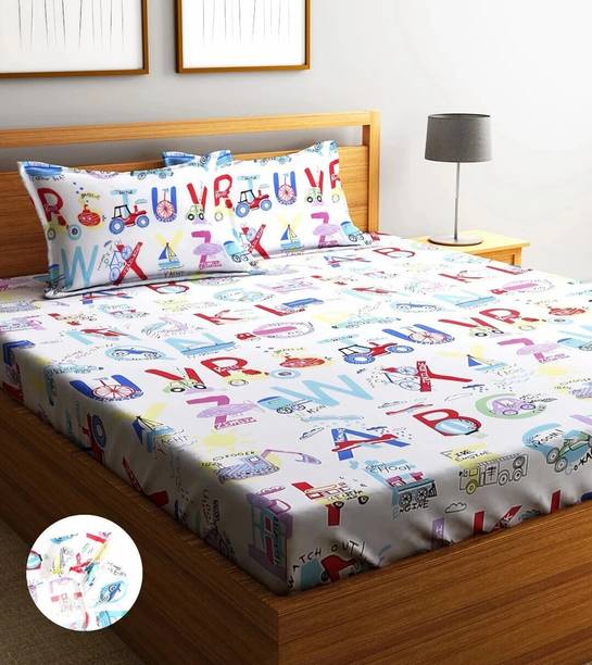 Home Sizzler Microfiber Double Fitted (Elastic) 144 TC Cartoon 1