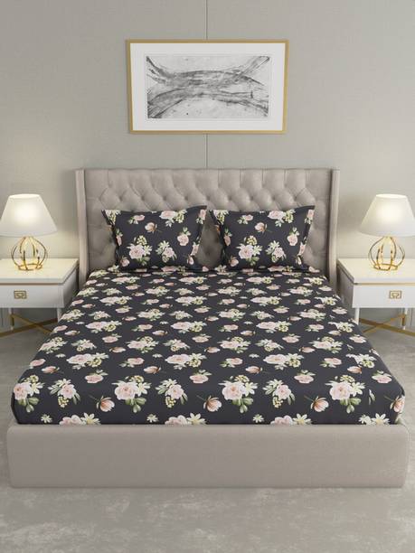 Raymond Home Microfiber Double Flat 120 TC Floral 1 Bedsheet with 2 Pillow Covers
