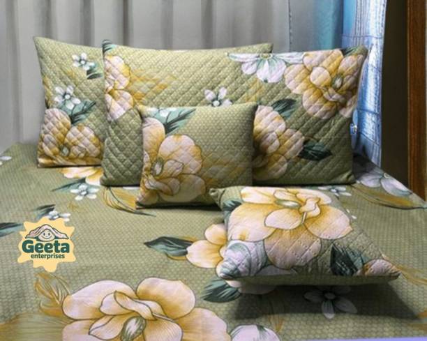 New Town Polycotton King Flat 320 TC Floral 1 Bedsheet with 2 Pillow Covers