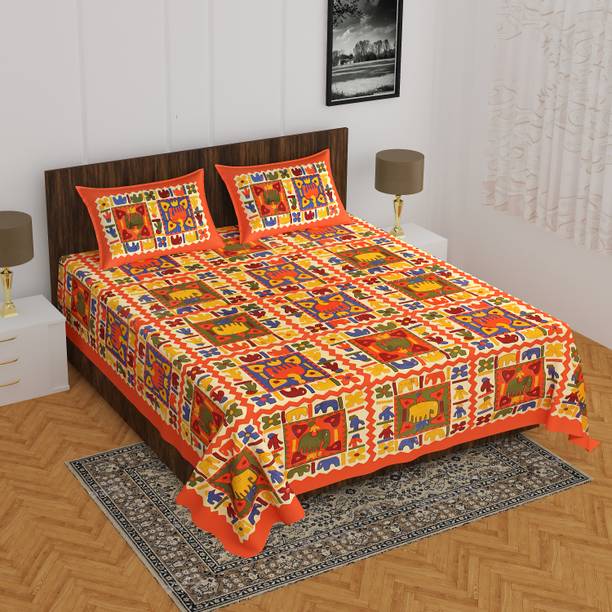 Cosito 144 TC Cotton Double Jaipuri Prints Flat Bedsheet