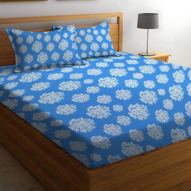 BEDORISM 300 TC Cotton King Printed Fitted (Elastic) Bedsheet