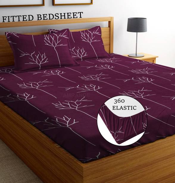 Amrange 210 TC Microfiber King Floral Fitted (Elastic) Bedsheet