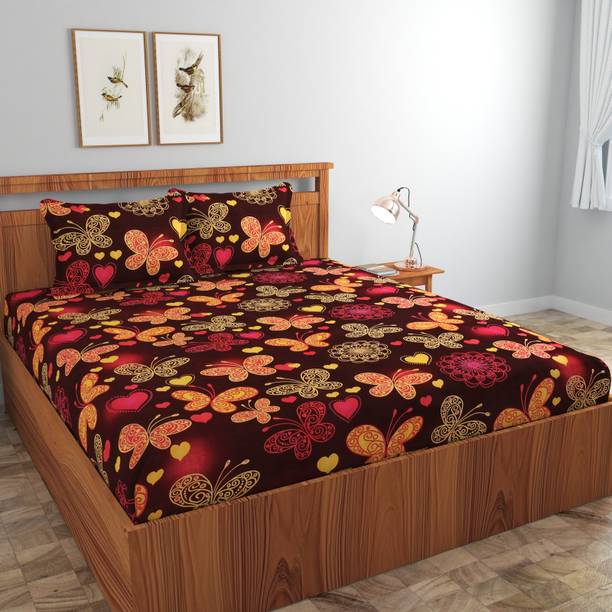 Ethe Home 280 TC Cotton Double Printed Fitted (Elastic) Bedsheet