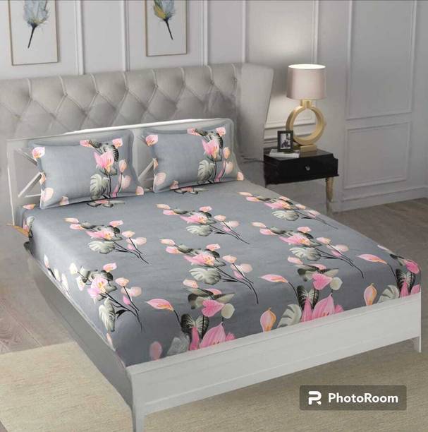 SHYAM 200 TC Cotton Double Printed Fitted (Elastic) Bedsheet