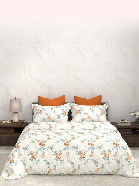 Bombay Dyeing Cotton Super King Flat 144 TC Floral 1 Bedsheet with 2 Pillow Covers