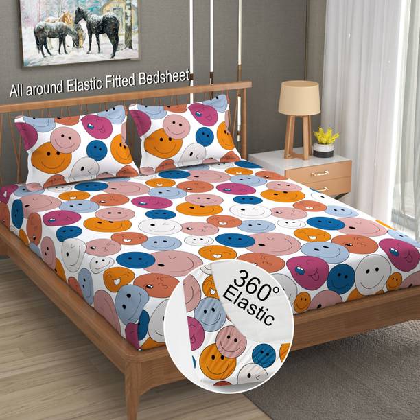 LA VERNE 144 TC Cotton Double Cartoon Fitted (Elastic) Bedsheet