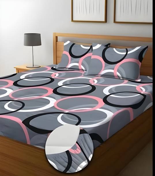 Prabh 220 TC Microfiber King 3D Printed Fitted (Elastic) Bedsheet