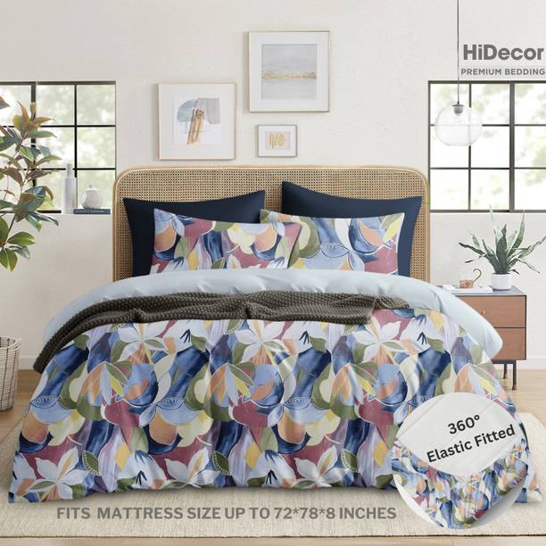 HIDECOR 280 TC Microfiber Double, King Printed Fitted (Elastic) Bedsheet